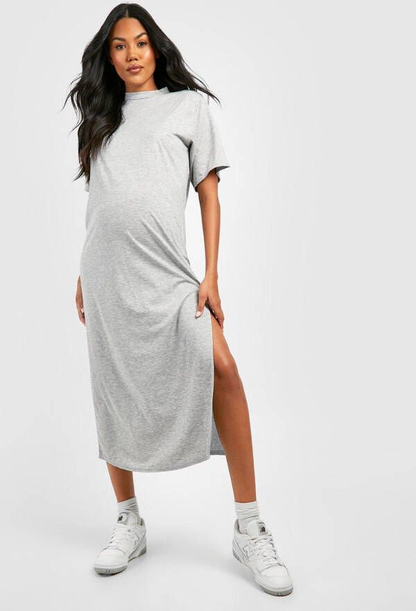 boohoo Zwangerschap T Shirt Midaxi Jurk, Grey Marl