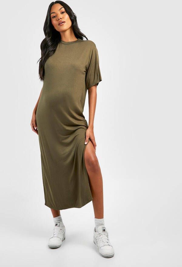 boohoo Zwangerschap T Shirt Midaxi Jurk, Khaki