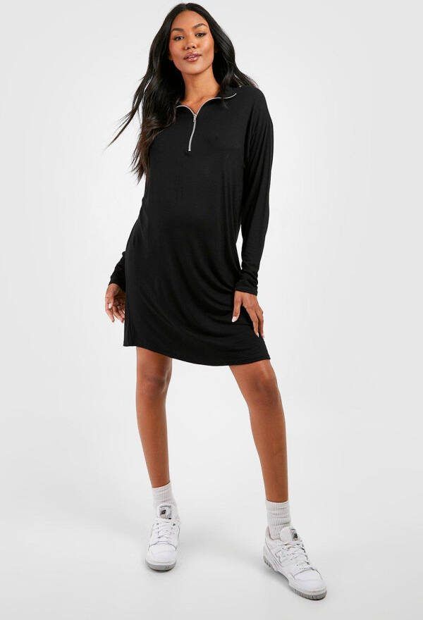 boohoo Zwangerschap T Shirtjurk Met Halve Rits, Black