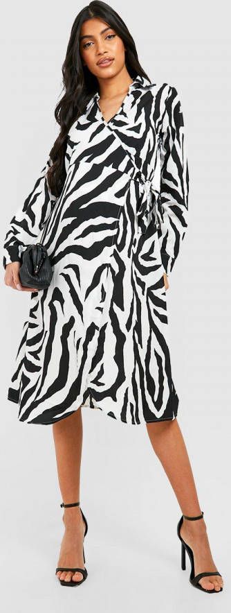 boohoo Zwangerschap Wikkel Print Midi Jurk, Black