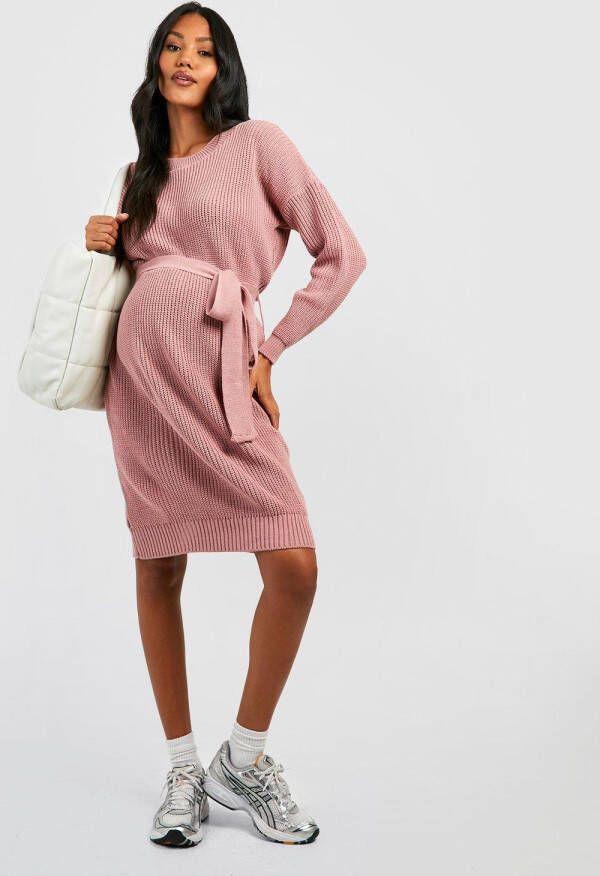 boohoo Zwangerschap Zachte Gebreide Trui Jurk Met Ceintuur, Rose