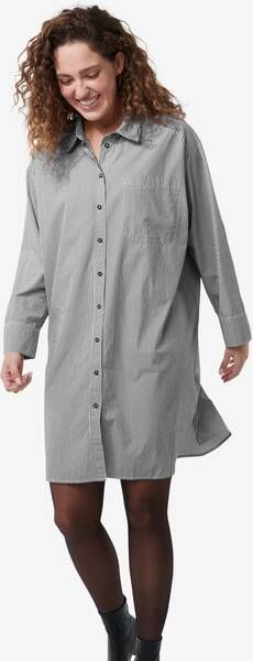 HEMA Dames Overhemdjurk Poplin India Zwart/wit(zwart/wit )