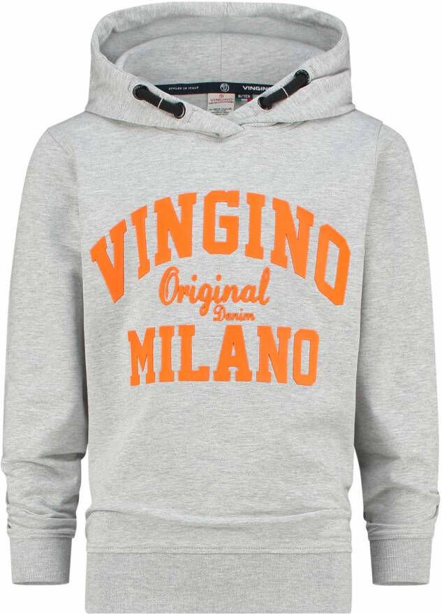 Vingino Essentials hoodie met logo grijs melange/oranje