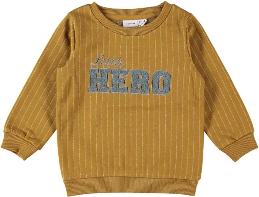 NAME IT MINI sweater NMMNICOLAJ met tekst okergeel