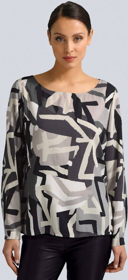 alba moda Blouse in licht getailleerd model Grijs/Ecru/Zwart