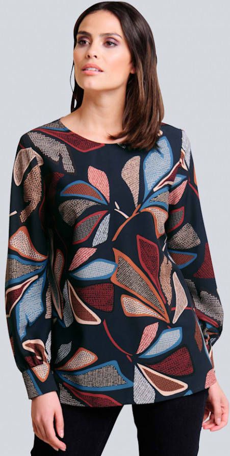 alba moda Blouse met bladerenprint Oranje/Cognac/Lichtblauw/Marine
