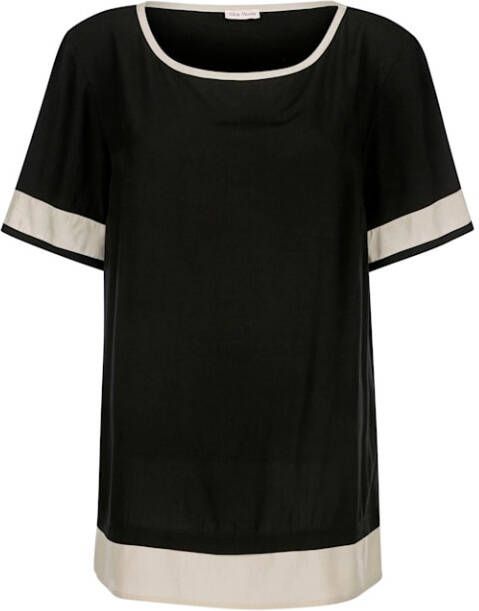 alba moda Blouse met contrastkleurige piping langs de hals Zwart/Steengrijs