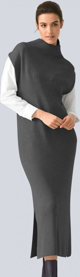 alba moda Gebreide jurk met splitten Antraciet