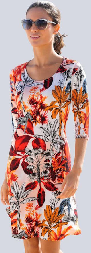 alba moda Jurk met jungledessin Wit/Oranje