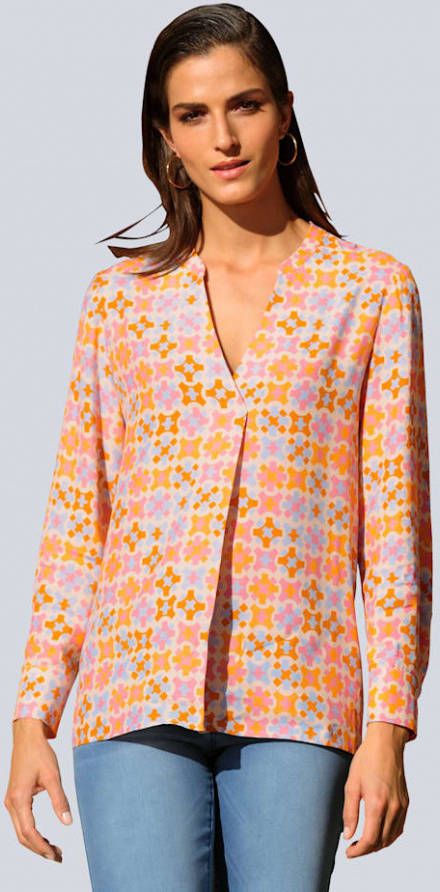 alba moda Lange blouse met plooi voor Oranje/Pink/Lichtblauw