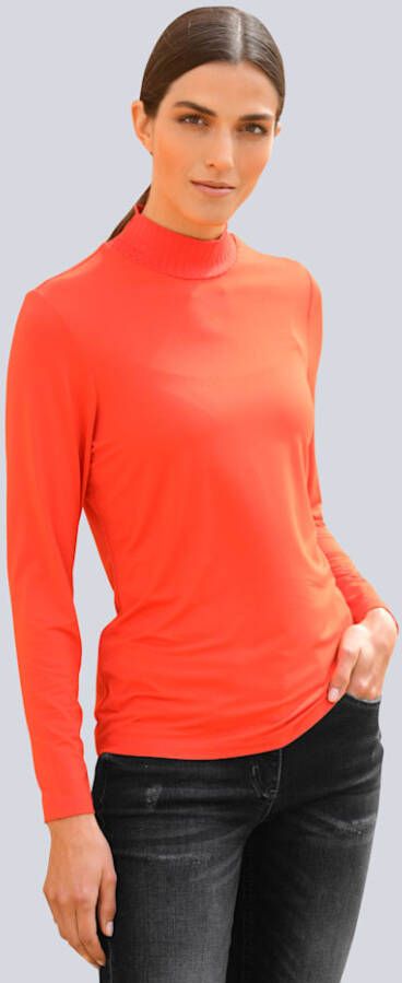 alba moda Shirt met geribde halsboord Oranje