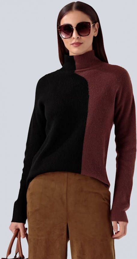 alba moda Trui in contrasterende kleuren Zwart/Bruin