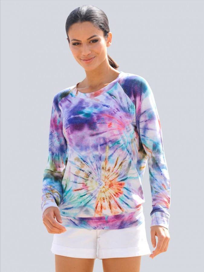 alba moda Trui met batikprint allover Turquoise
