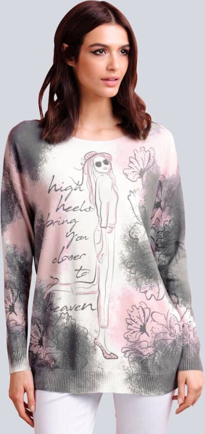 alba moda Trui met exclusief dessin Roze/Grijs/Offwhite