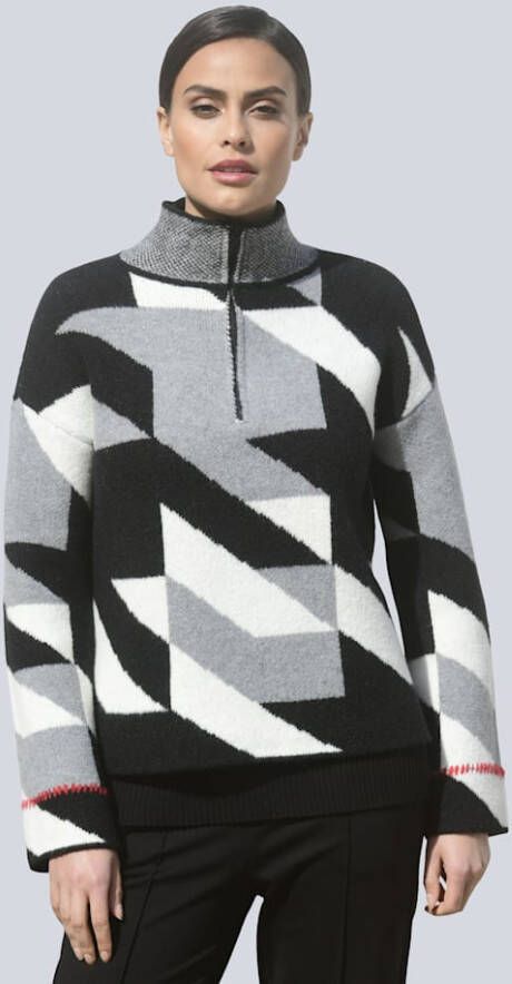 alba moda Trui met grafisch dessin Zwart/Grijs