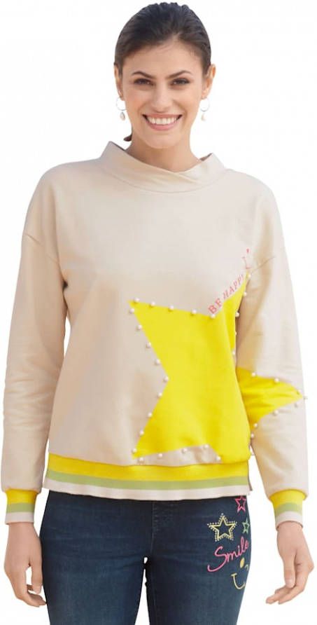 AMY VERMONT Sweatshirt met een neonsterprint Zand/Neongeel