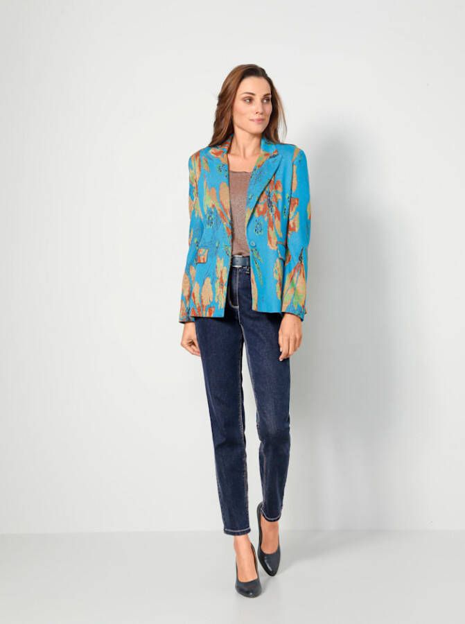 MONA Blazer met hoogwaardig jacquardpatroon Turquoise/Goudkleur