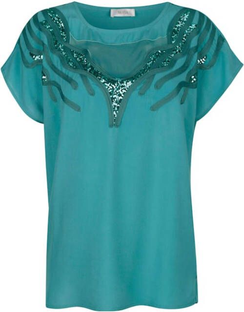 MONA Blouse met pailletten en borduursel Turquoise