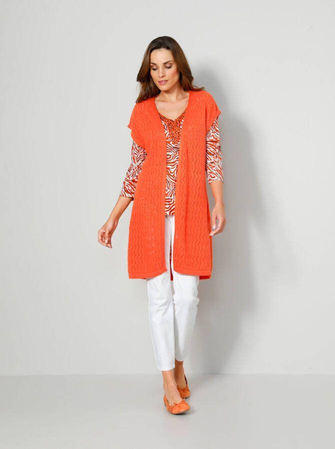 MONA Gebreid gilet met ajourpatroon Oranje