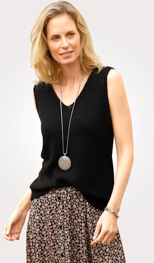 MONA Gebreid topje met comfortabel katoen Zwart