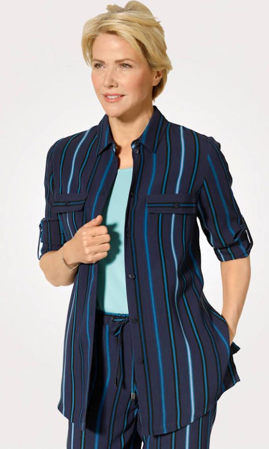 MONA Jasje met ingeweven strepen Marine/Turquoise