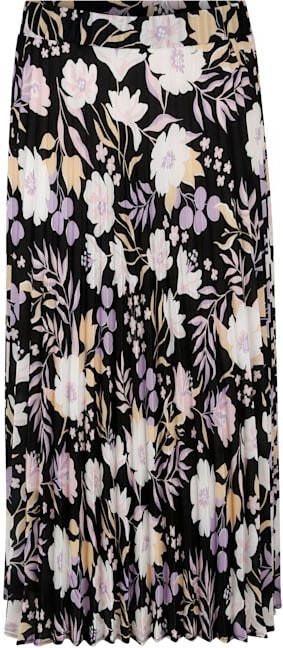 MONA Plissérok met bloemenprint Zwart/Paars