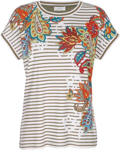 MONA Shirt met een patronenmix Zachtgroen/Oranje