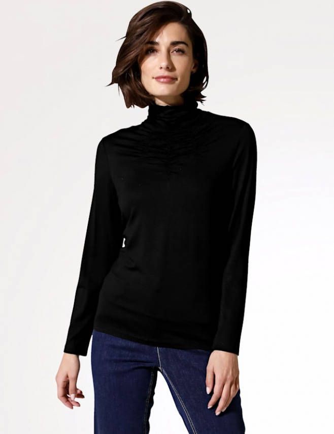 MONA Shirt met geplooide opstaande kraag Zwart