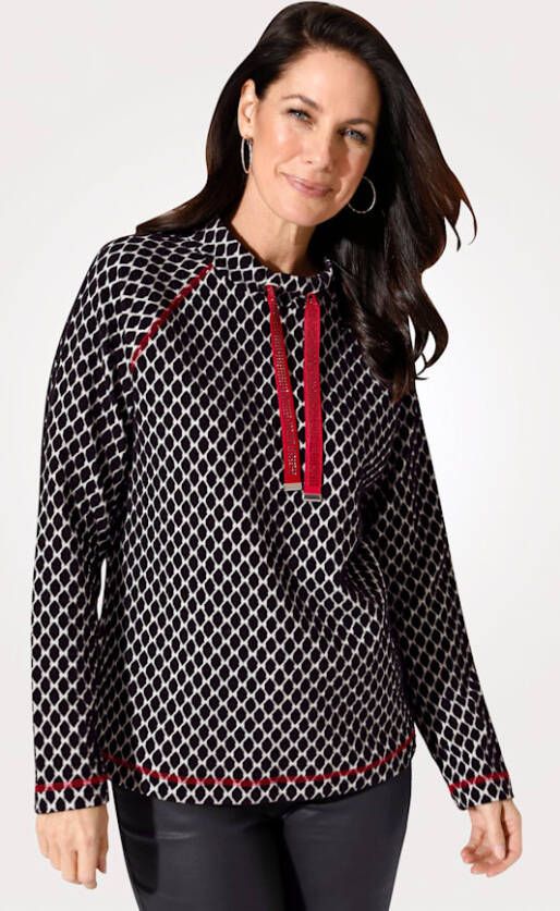 MONA Sweatshirt van jacquard Zwart/Ecru/Rood