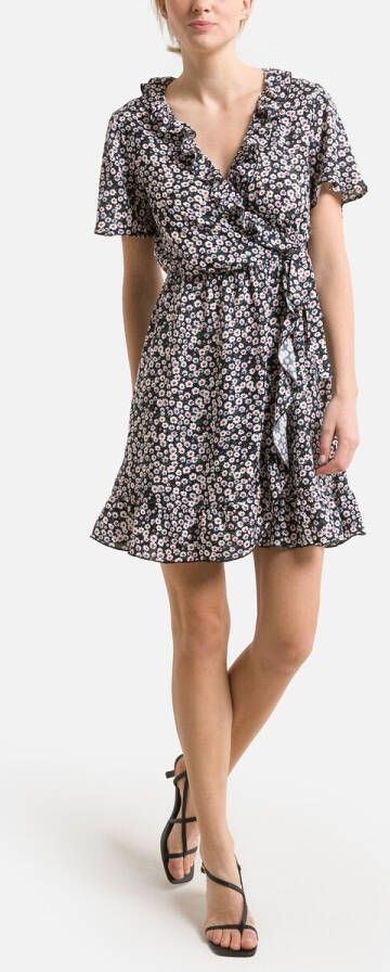 JDY gebloemde wikkeljurk STARR zwart/bruin/groen/wit