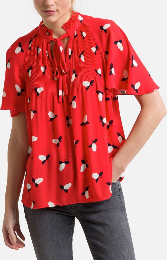 Ralph Lauren top met all over print en plooien oranje/wit/zwart
