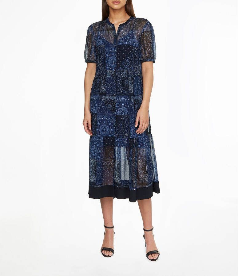 Tommy Hilfiger Damesjurk paisley knie jurk brac slv 3/4 arm , Blauw, Dames
