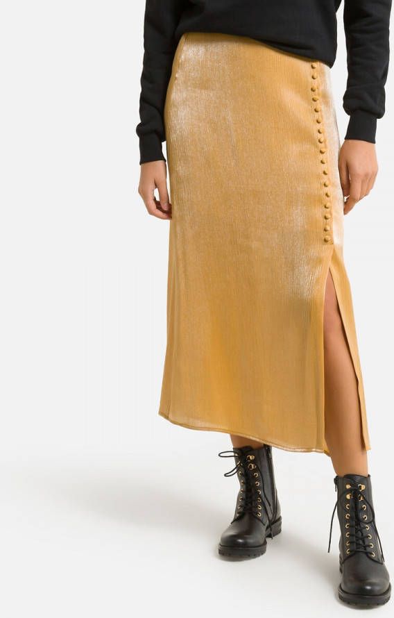 Vila Rok met glanseffect, 3/4 midi lengte, hoge taille