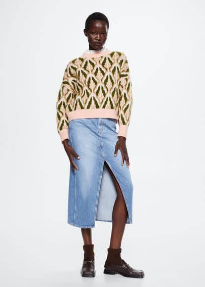 Mango Fijngebreide oversized fit sweater met geprint dessin