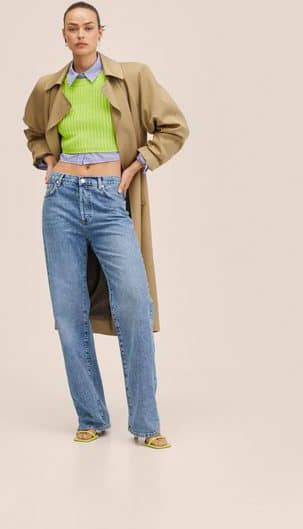 Mango Hoop cropped ribgebreide trui met gemê, leerd dessin