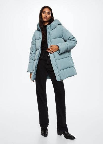 Mango Tokyo puffer jas met waterdichte rits en capuchon
