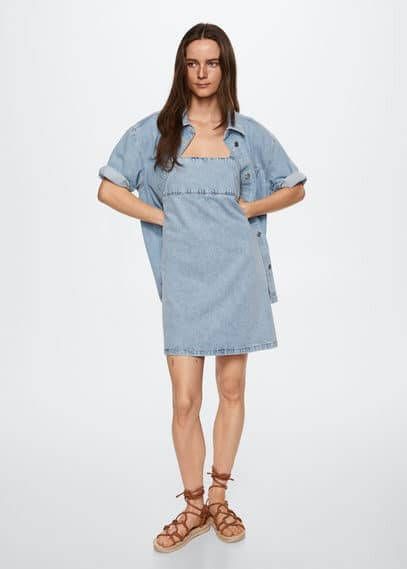 Mango Kyomi mini jurk in lyocellblend met rechthoekige hals