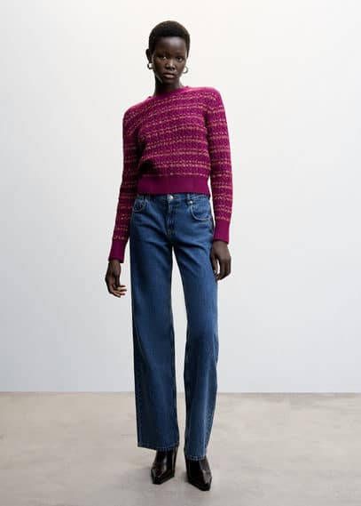 Mango Estacia kabelgebreide trui met streepprint en lurex