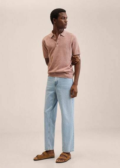 Mango Man gemêleerde fijngebreide polo oudroze