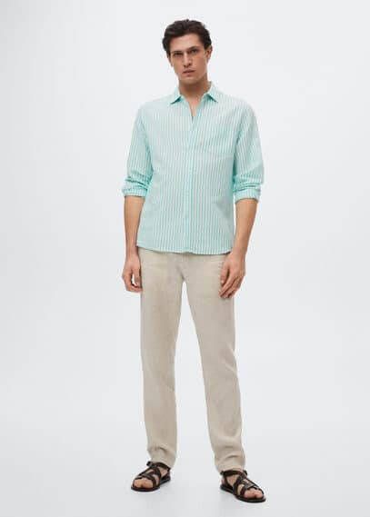 Mango Rig slim fit overhemd in linnenblend met streepprint