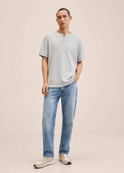 Mango Man regular fit T shirt met textuur grijs