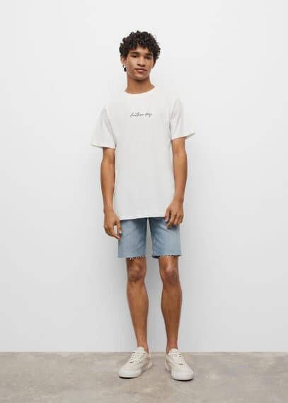 Mango Raw straight leg korte broek van denim met gerafelde zoom