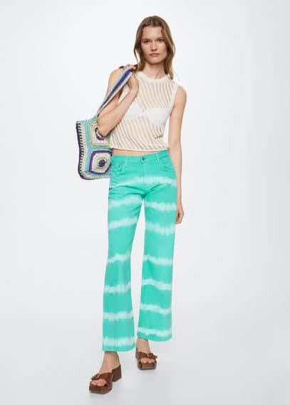Mango Ibiza mid waist wide fit jeans met tie dye dessin