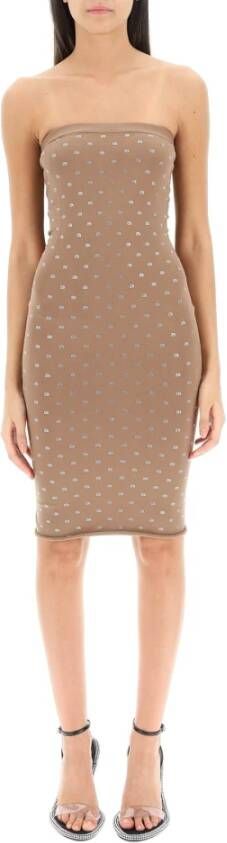 alexander wang rhinestone logo motif mini dress , Beige, Dames