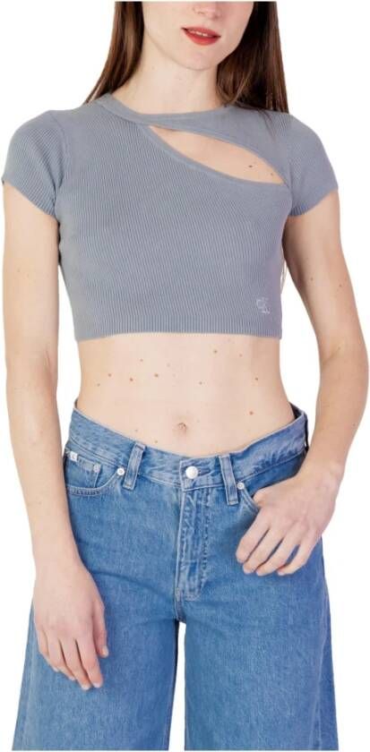 Calvin klein Asym uitgesneden gebreide J20J221129Aci Jeans, Grijs, Dames