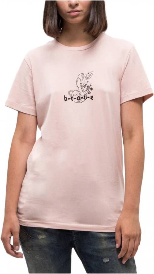 Diesel Geborduurd konijn katoen t shirt , Roze, Dames