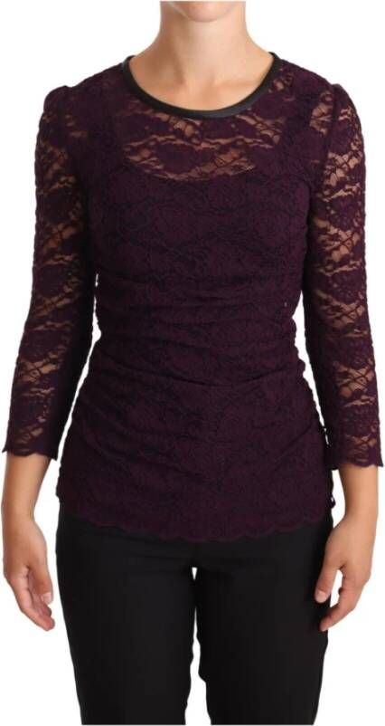 Dolce & Gabbana Lace Long Sleeve Top Blouse , Paars, Dames