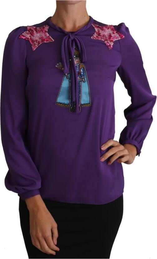 Dolce & Gabbana Purple Blouse Prince Fairy Tale Embellished Top , Paars, Dames