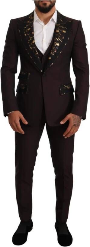 Dolce & Gabbana Purple Jacquard Polyester 3 Piece Set Suit , Paars, Heren
