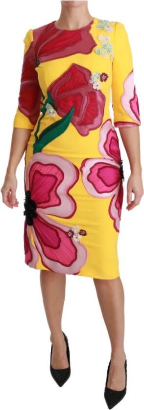 Dolce & Gabbana Bloemen kristal bodycon schede jurk , Geel, Dames